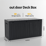 CIRUI 80 Gallon Double-Wall Resin Deck Box - Lockable Waterproof Outdoor Storage Box, 551lbs Capacity & Doubles as Seating for Patio Furniture - Garden Tools, Pool Accessories (Black)