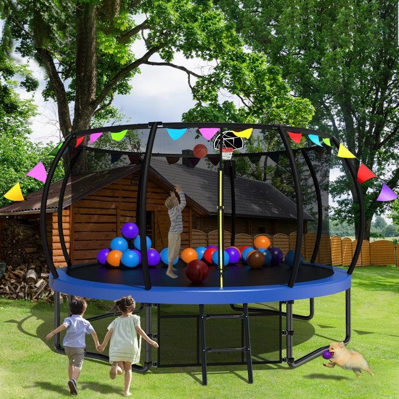 12FT Blue Jumping Trampoline with Flag&Balloon - MERSCO SPORTS