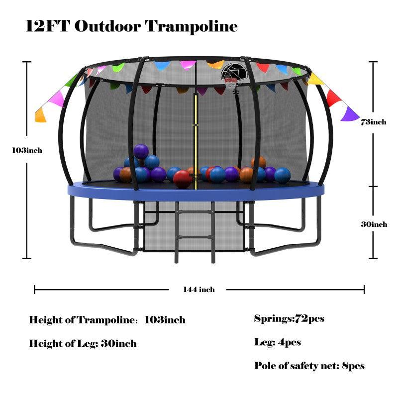 12FT Blue Jumping Trampoline with Flag&Balloon - MERSCO SPORTS