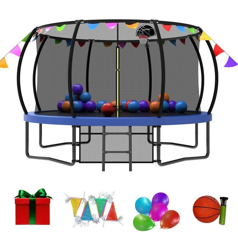 12FT Blue Jumping Trampoline with Flag&Balloon - MERSCO SPORTS