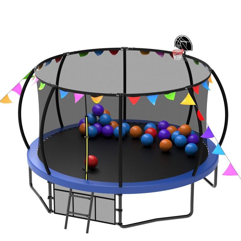 12FT Blue Jumping Trampoline with Flag&Balloon - MERSCO SPORTS