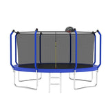 12FT Blue Heavy-Duty Sport Trampoline With Basketball Hoop For Fun - MERSCO SPORTS