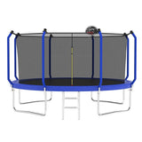 14FT Blue Recreational Trampolines for Kids With Ladder&Hoop - MERSCO SPORTS