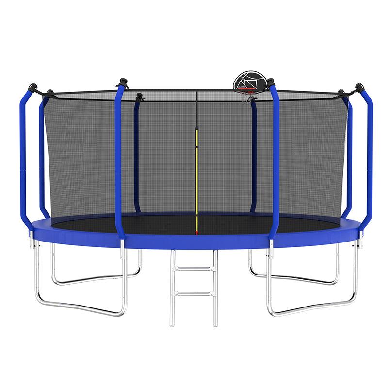 14FT Blue Recreational Trampolines for Kids With Ladder&Hoop - MERSCO SPORTS