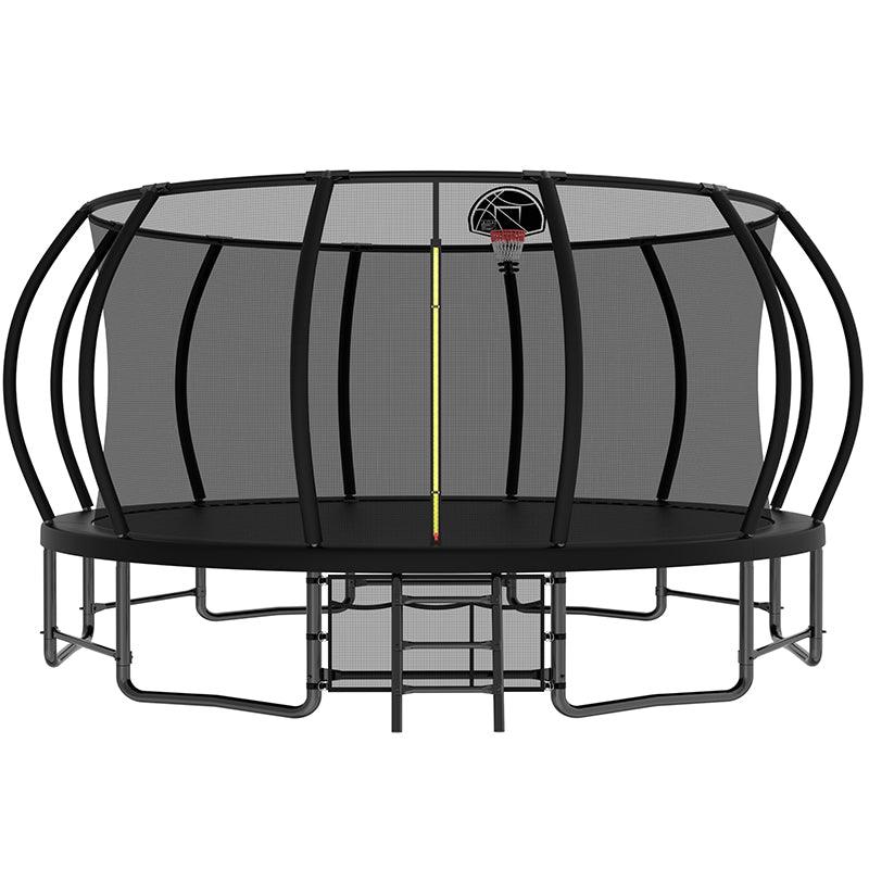 16FT Black Backyard Trampoline with Inner Safety Enclosure Net - MERSCO SPORTS