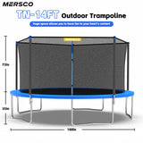 Mersco 14ft Heavy Duty Outdoor Trampoline for Kids, Backyard Trampoline with Basketball Hoop and Enclosure Net, Loading 1320 lbs,Blue
