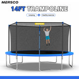 Mersco 14ft Heavy Duty Outdoor Trampoline for Kids, Backyard Trampoline with Basketball Hoop and Enclosure Net, Loading 1320 lbs,Blue