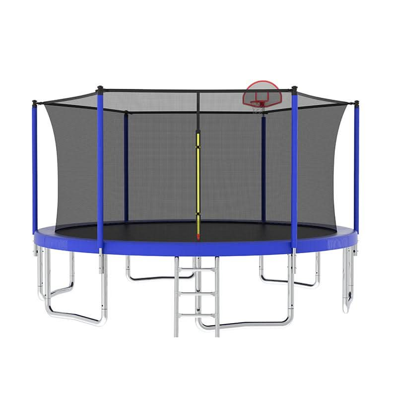 14FT Blue Outdoor Adult Sport Recreational Trampoline With Safety Net - MERSCO SPORTS