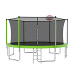 14FT Green Heavy-Duty Round Trampoline Kids With Ladder&Basketball Hoop - MERSCO SPORTS