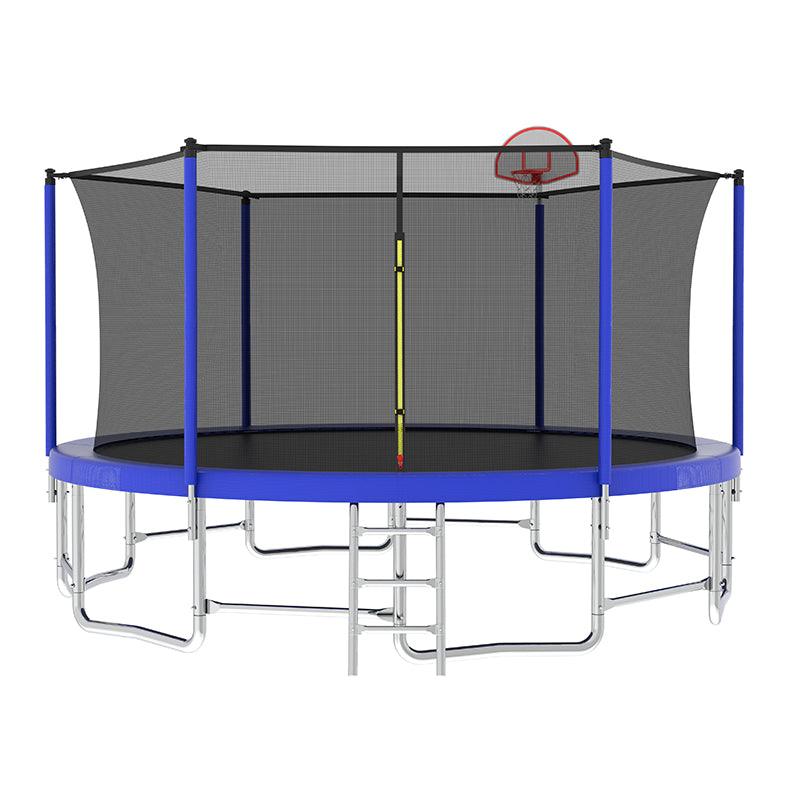 15FT Blue Outdoor Trampoline for Kids with Non-Slip Ladder for Children - MERSCO SPORTS