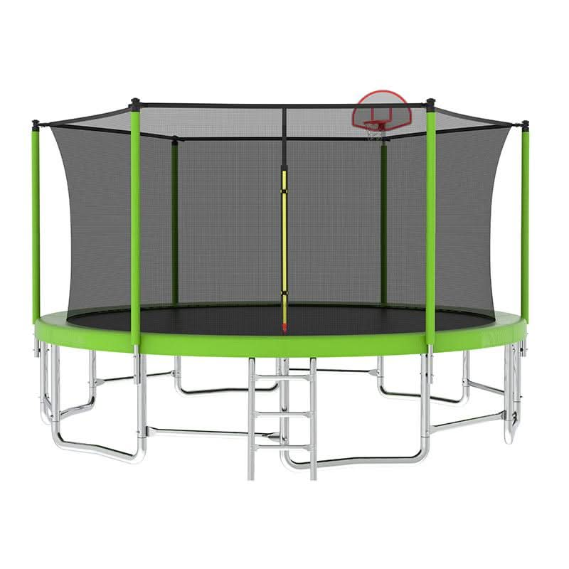 15FT Green Recreational Trampoline For Family with Enclosure Net - MERSCO SPORTS