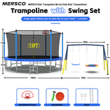 Mersco 15FT Heavy Duty Trampoline with Enclosure Net & Swing Set Outdoor Big Trampoline for Backyard,Kids Trampoline with Basketball Hoop,1320LBS Capacity,Birthday & Holiday Gifts for Kids,Blue
