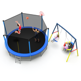 Mersco 15FT Heavy Duty Trampoline with Enclosure Net & Swing Set Outdoor Big Trampoline for Backyard,Kids Trampoline with Basketball Hoop,1320LBS Capacity,Birthday & Holiday Gifts for Kids,Blue