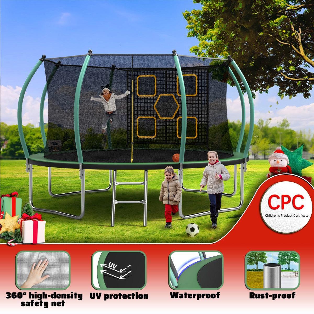 14FT New Design Green&Black Trampoline with Safety Enclosure Net - MERSCO SPORTS