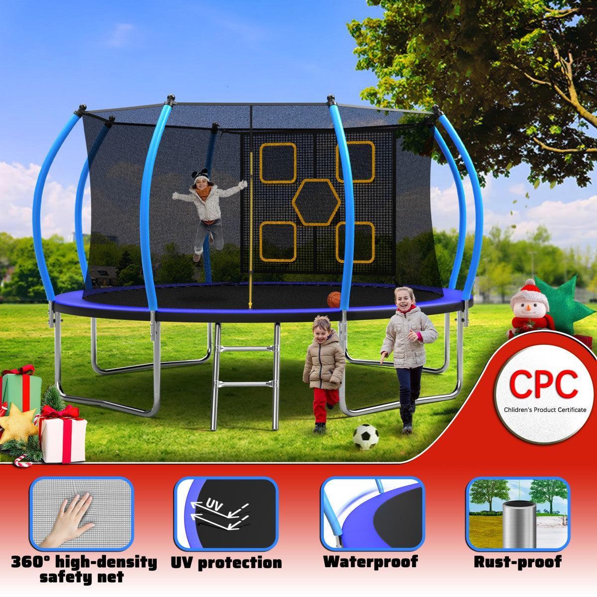 14FT New Design Blue&Black Backyard Trampoline With Enclosure - MERSCO SPORTS