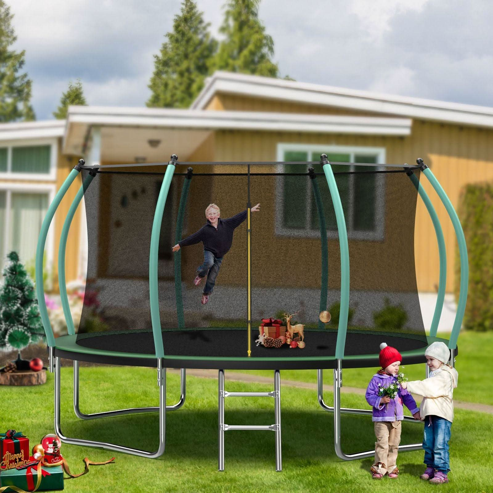 14FT New Design Green&Black Trampoline with Safety Enclosure Net - MERSCO SPORTS