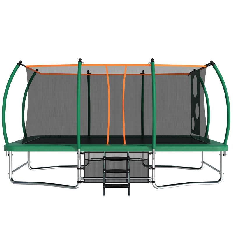 10X16FT Green Rectangle Trampoline with Basketball Hoop for Backyard - MERSCO SPORTS