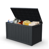 CIRUI 180 Gallon Double-Wall Resin Deck Box - Lockable Waterproof Outdoor Storage Box, 1000lbs Capacity & Doubles as Seating for Patio Furniture - Garden Tools, Pool Accessories (Black)