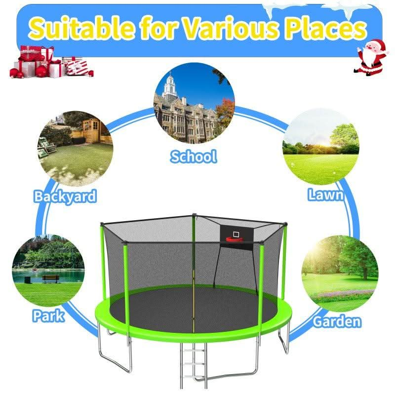 14FT Green Soft Backboard Trampoline For Adults&Kids - MERSCO SPORTS