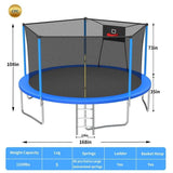 14FT Blue Soft Backboard Sport Trampoline for Family with Safety Net&Ladder - MERSCO SPORTS