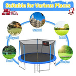 14FT Blue Soft Backboard Sport Trampoline for Family with Safety Net&Ladder - MERSCO SPORTS