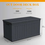 CIRUI 260 Gallon Outdoor Storage Box with Lockable Lid, Extra Large Waterproof Patio Resin Deck Box with 1000lbs Surface Loading Capacity Home Storage Box for Patio, Cushions, Tools, Toys Black