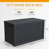 CIRUI 180 Gallon Double-Wall Resin Deck Box - Lockable Waterproof Outdoor Storage Box, 1000lbs Capacity & Doubles as Seating for Patio Furniture - Garden Tools, Pool Accessories (Black)