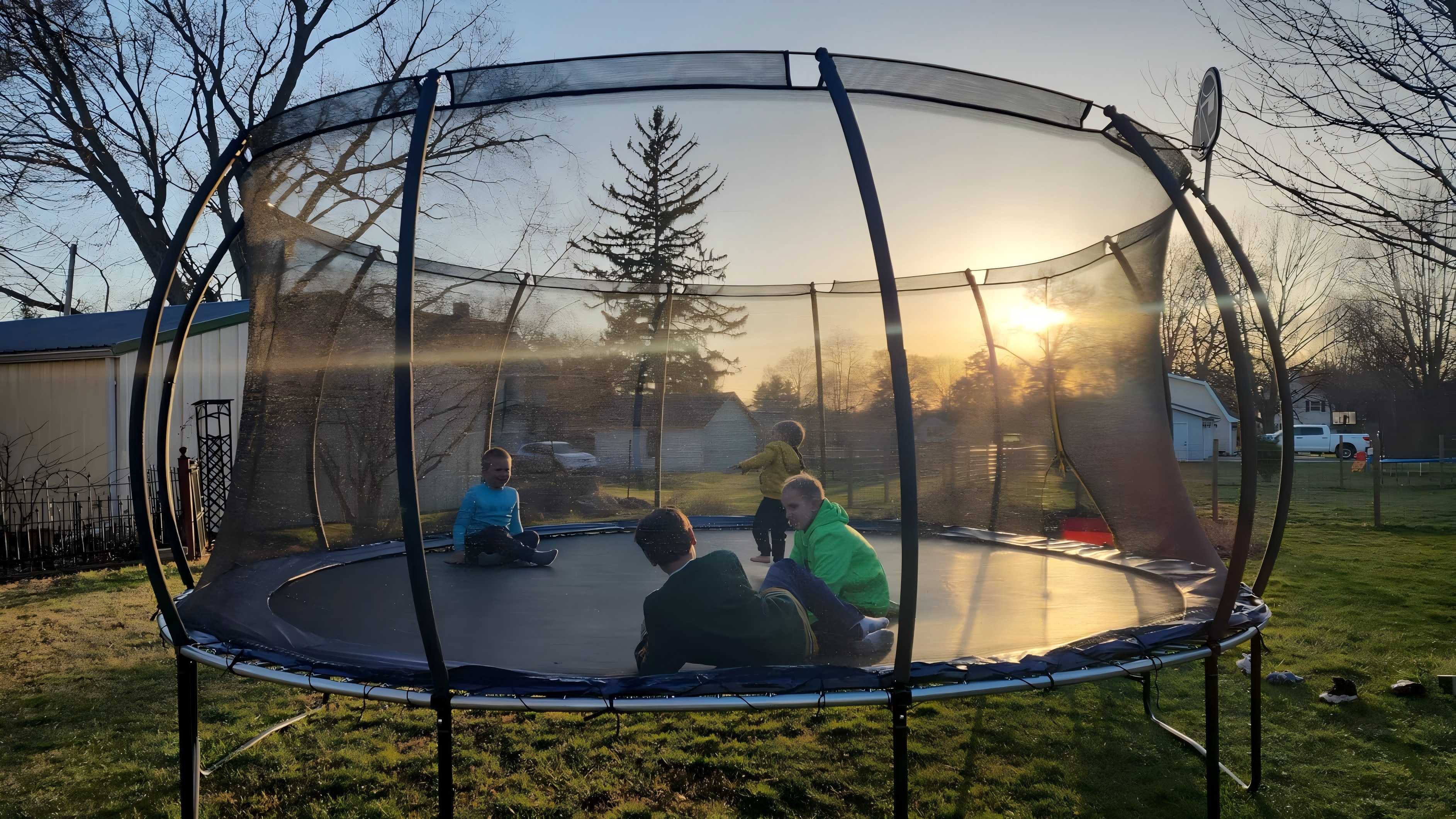 Kids and backyard trampoline