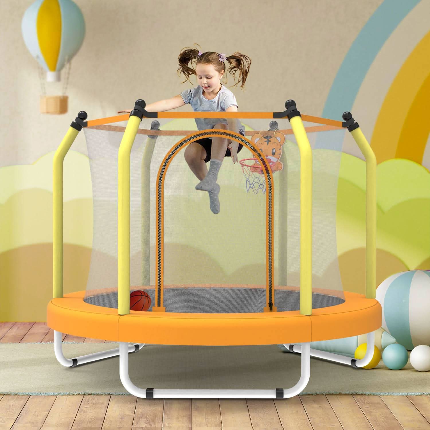 Orange 55'' Handle Kids Indoor Toddlers Trampoline With Hoop - MERSCO SPORTS