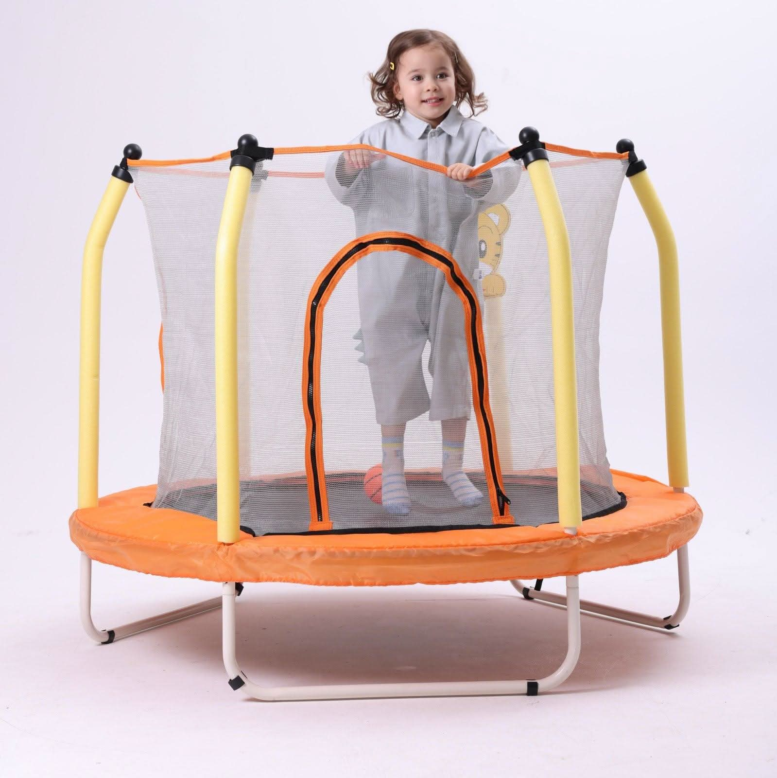 Orange 55 Handle Kids Indoor Toddlers Trampoline With Hoop