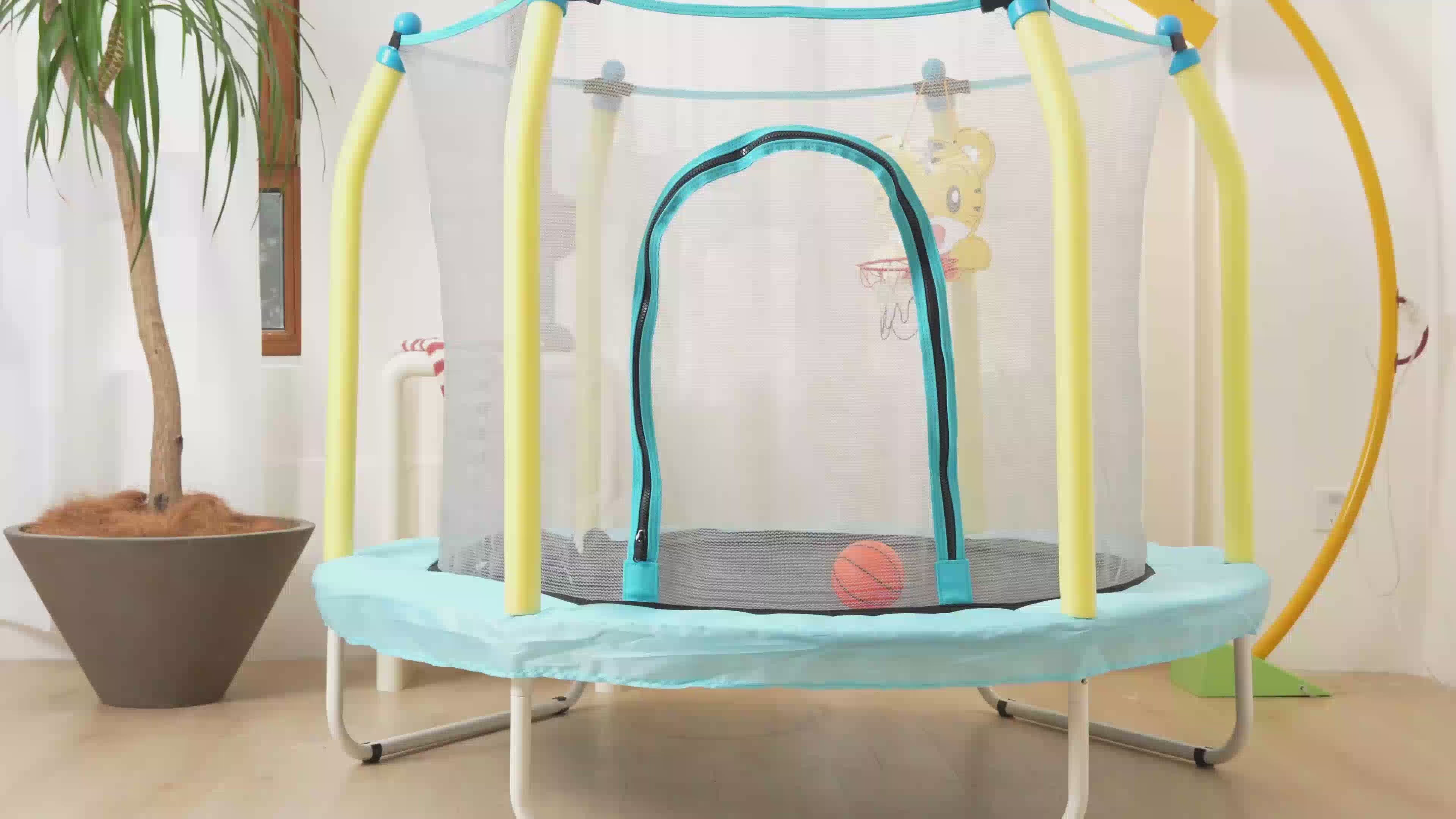 Trampolín elástico para niños pequeños de 55" para interiores, color azul y amarillo-3