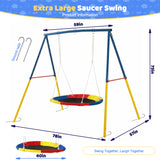 440lbs 40" Saucer Swing with Frame for Kids Outdoor, Heavy Duty Metal Swing Set with Adjustable Ropes & Ground Anchors, A-Frame Backyard Playset for Playground, Toddlers Ages 3+, Blue