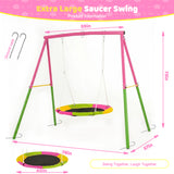 440lbs 40" Saucer Swing with Frame for Kids Outdoor, Heavy Duty Metal Swing Set with Adjustable Ropes & Ground Anchors, A-Frame Backyard Playset for Playground, Toddlers Ages 3+, Pink