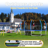 8x14FT Blue Large Trampoline with Enclosure Net,Swing Set