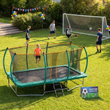 MERSCO 10x16FT Rectangular Trampoline with Safety Enclosure Net, Soccer Target Cloth & 16x7FT Soccer Goal Post Set, Premium Backyard Gymnastics & Football Combo Training Center